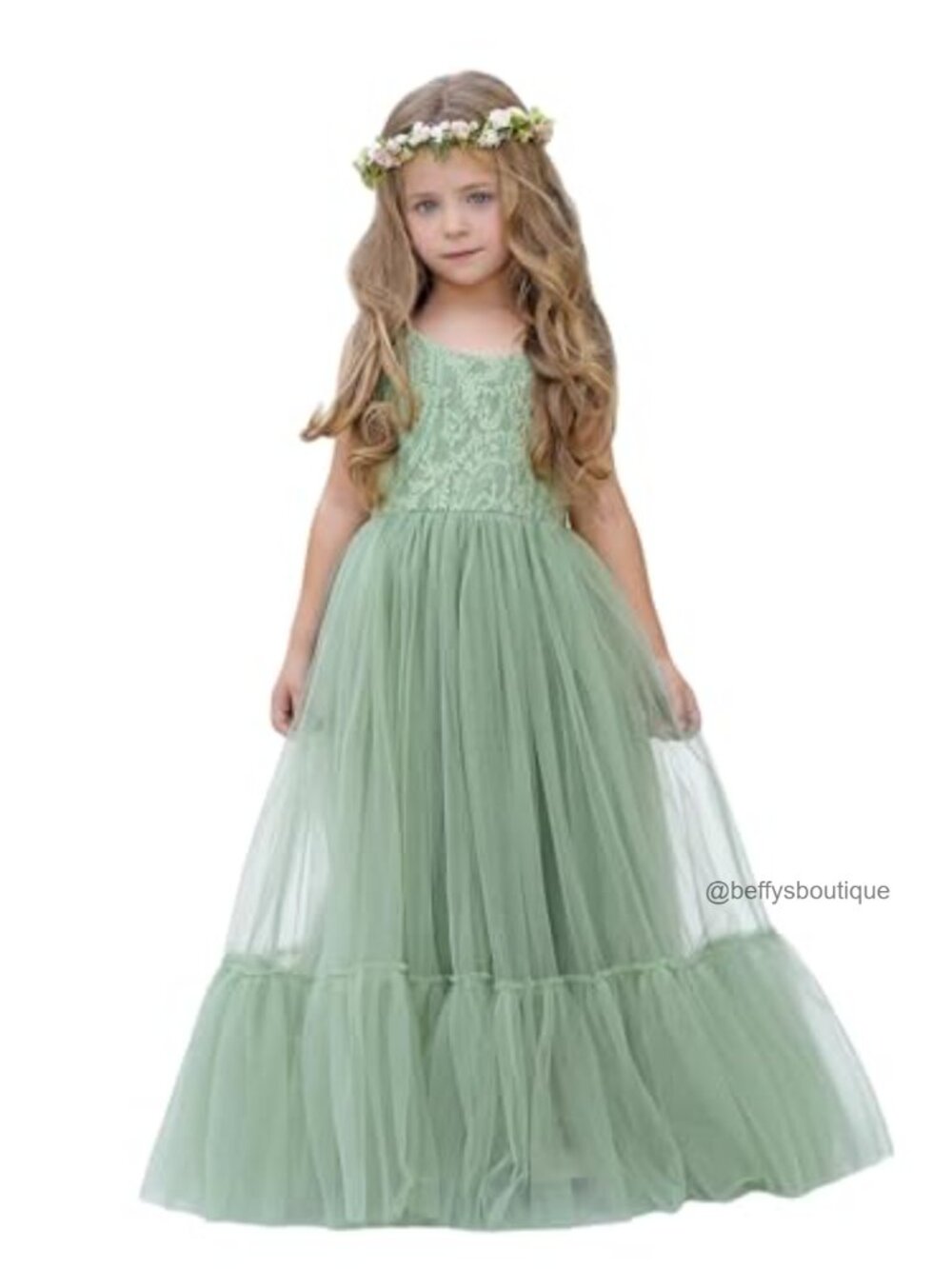 Lace Flower Girl Dress with Tulle Layers Ruffle Boho Toddler
